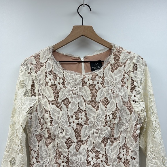 Adrianna Papell Floral Lace Overlay Sheath Mini Dress Formal Cream 14 - Picture 3 of 8